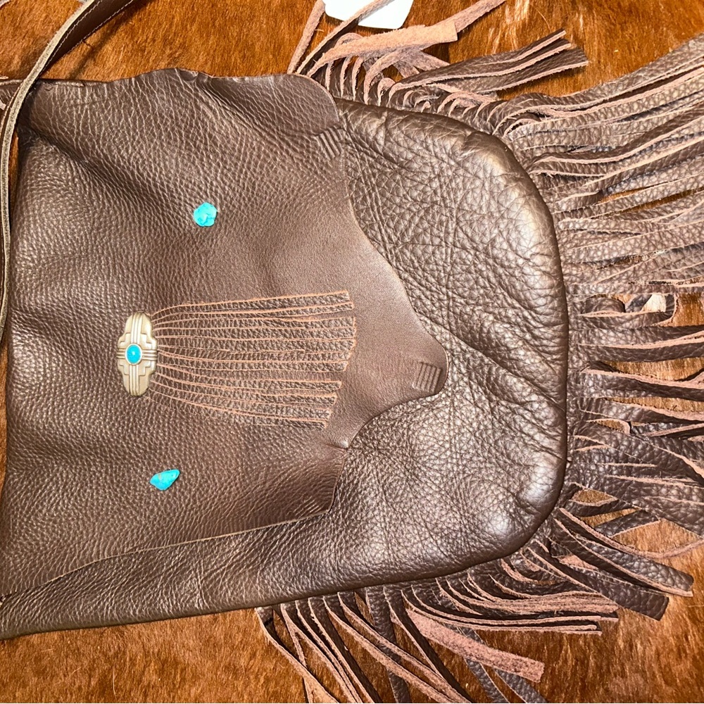 Custom brown leather fringe  purse